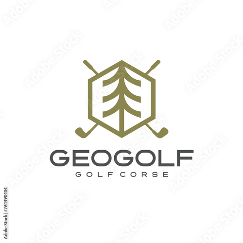 Golf logo design with pine tree modern and minimalist line