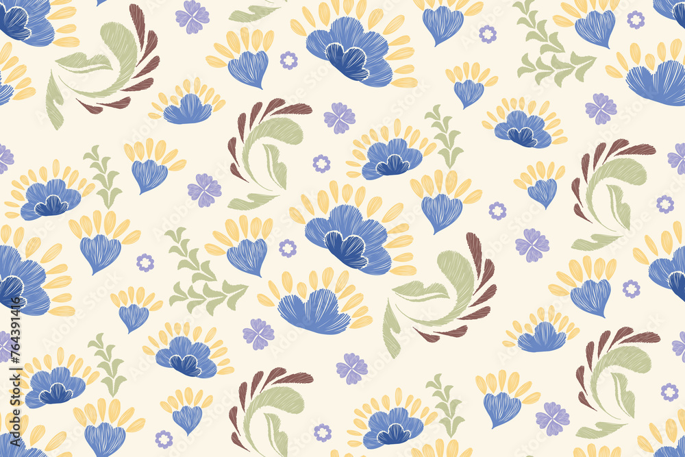 Seamless floral pattern.Seamless pattern with blue flowers. Hand drawn abstract ikat floral wallpaper design vintage vector illustration Seamless floral pattern.Seamless pattern with blue flowers. Hand drawn abstract ikat floral wallpaper design vintage vector illustration