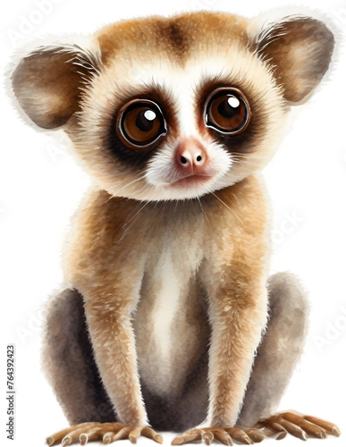 Watercolor painting of a cute quokka Slow Loris (Nycticebus). photo