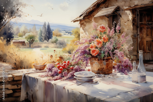 Idyllic countryside still life with blossoms and fruit © bluebeat76