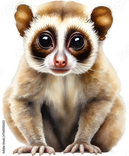 Watercolor painting of a cute quokka Slow Loris (Nycticebus).