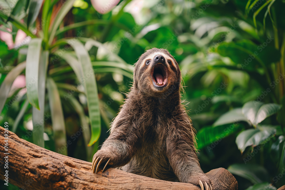 Fototapeta premium Sloth in Natural Habitat - Candid Wildlife Photography Capturing Serene Moment