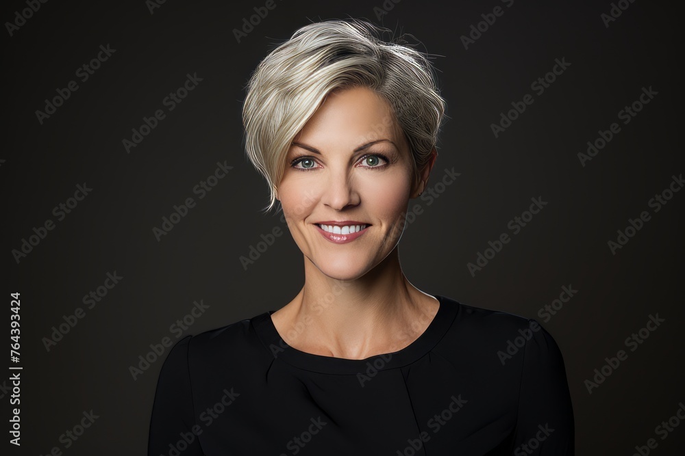 Portrait of a beautiful middle-aged woman with short blond hair. Portrait of a beautiful middle-aged woman with short blond hair.