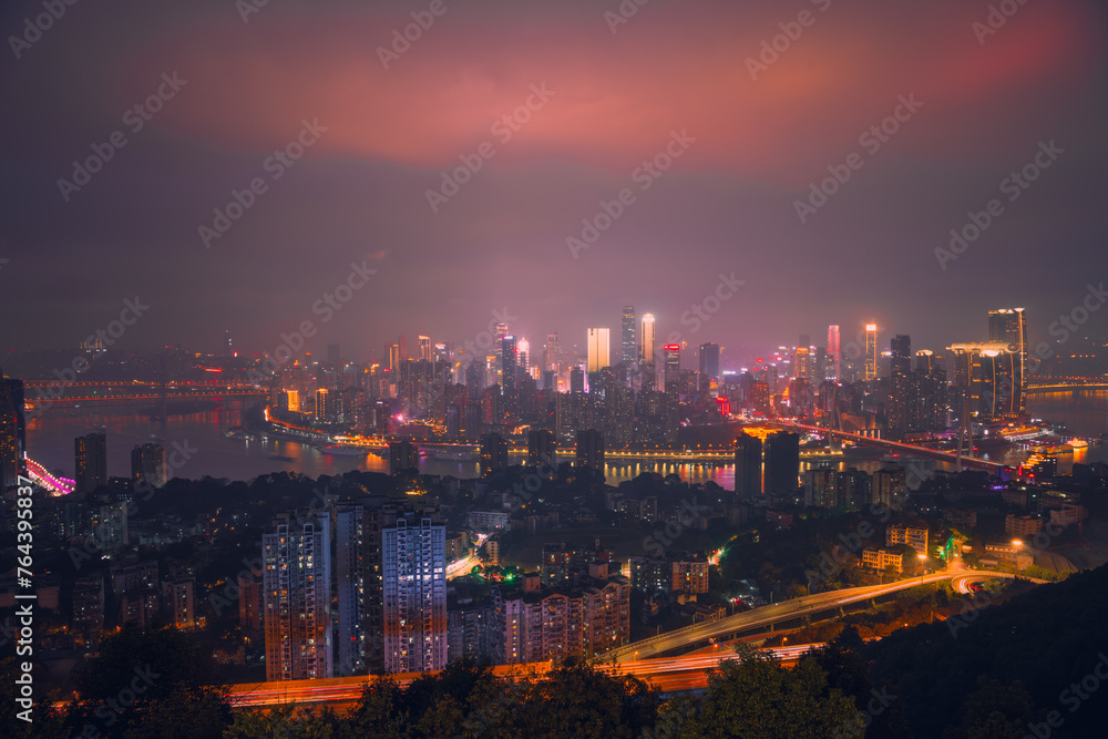 Panorama night view of Chongqing Nan An district. Background image