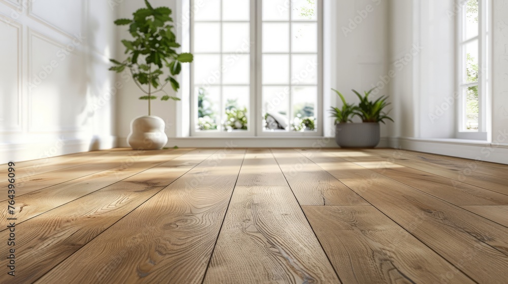 Fototapeta premium Oak wood floor with white wall