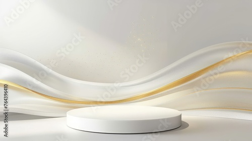 White podium display product and sparkle golden curve line element,