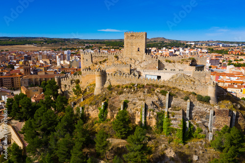 Fly over the Almansa castle. City of Almansa. Spain