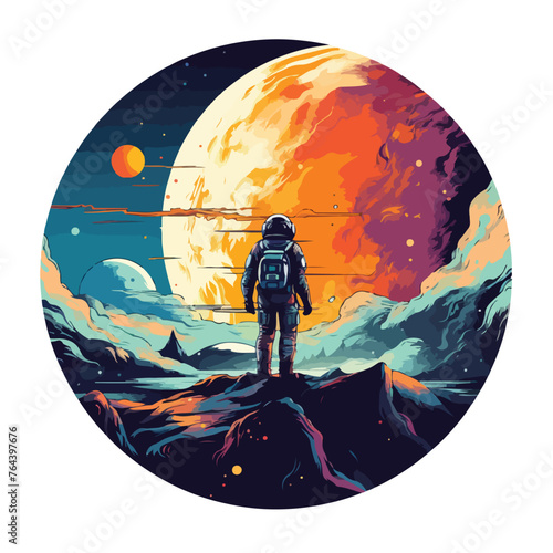 Color space landscape background with astronaut ove photo
