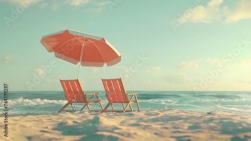 beach background with umbrella and chair photo