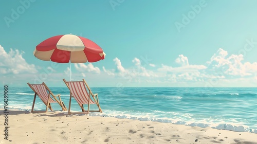 beach background with umbrella and chair