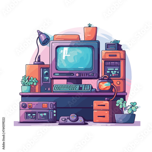 Computer gamer equipment flat vector illustration i