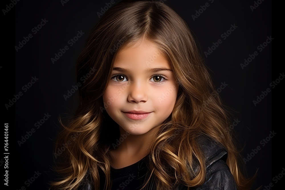 Portrait of a beautiful little girl with long hair on a black background Portrait of a beautiful little girl with long hair on a black background