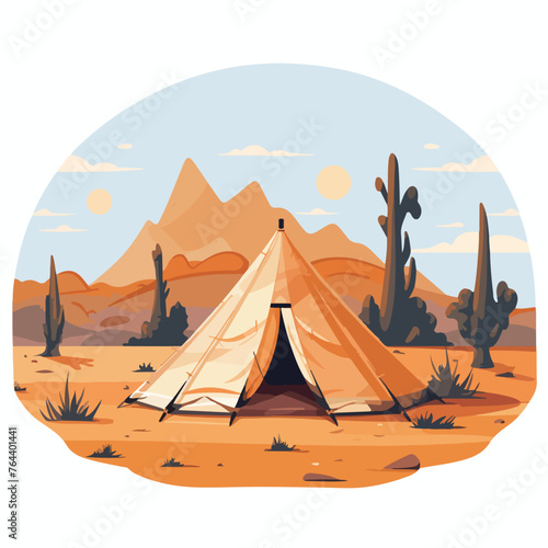 Desert landscape scene with tents vector illustrati