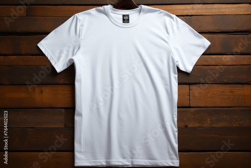 White T-Shirt Hanging on Wooden Wall © RajaSheheryar