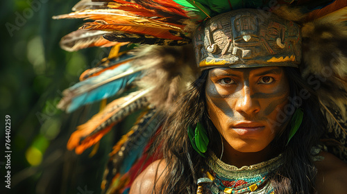 Ancient Mayan Warrior with Temple Background