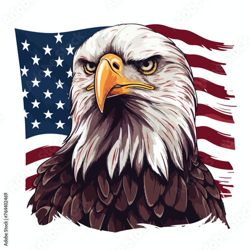 Eagle and usa flag national poster flat vector illu