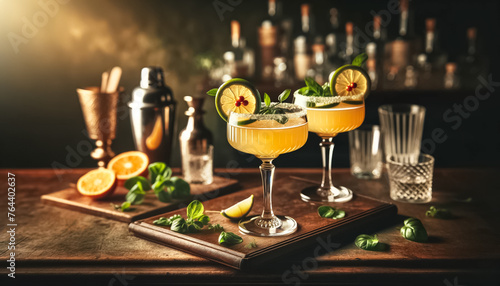 Vintage Cocktails at Twilight: Citrus and Herb Elegance