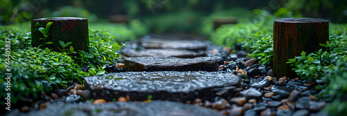  Stone Path Surrounded by Green Plants and Rocks,
Quiet beauty of a zeninspired rock garden
 photo