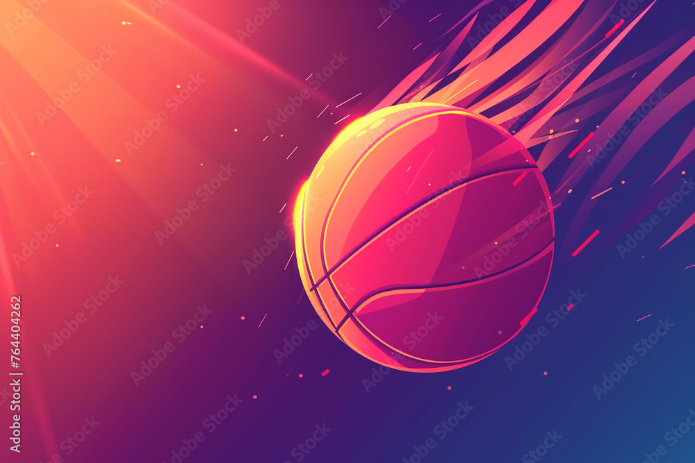 Fototapeta premium Basketball ball on fire flaming energy around. Abstract grainy gradients orange background. Sport grunge banners. Game competition, team club and championship. Generative AI
