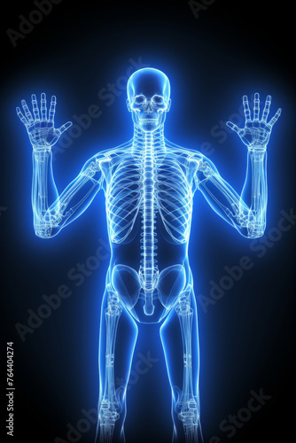 Artistic unreal depiction of human body with such an anomaly as an extra finger,stylized x-ray image