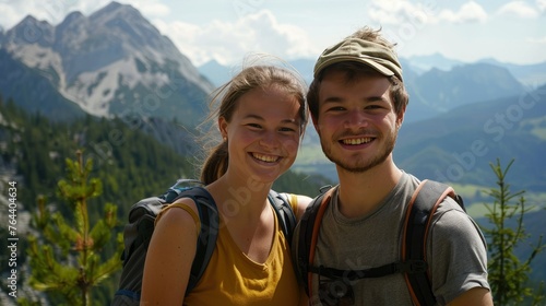 Smiling young couple on a hiking trip in the mountains- herzogstand- bavaria- germany © ISK PRODUCTION