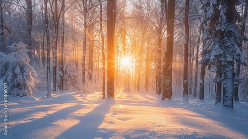 The Sun Sets Over a Snowy Forest © ISK PRODUCTION