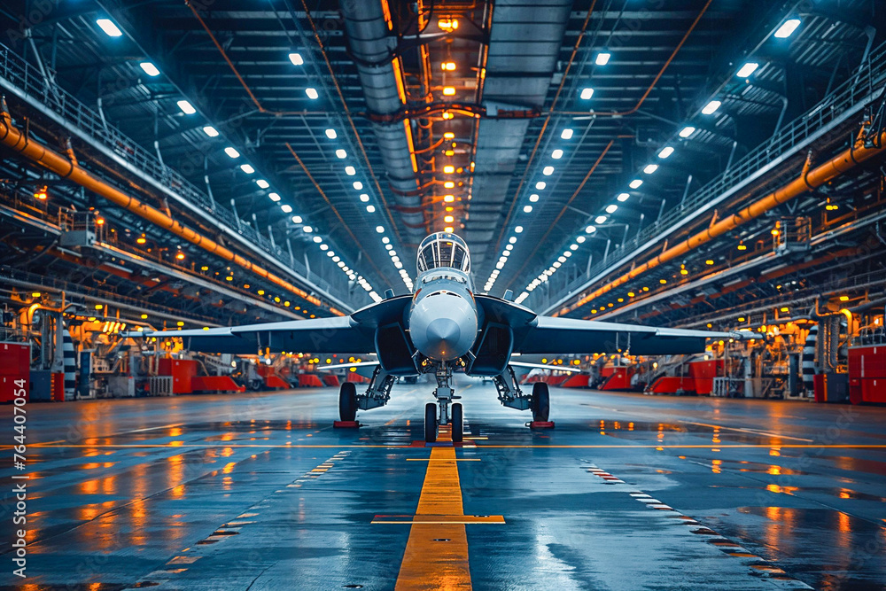 Fighter jets in hanger of aircraft carrier, modern military Fighter jets in hanger of aircraft carrier, modern military