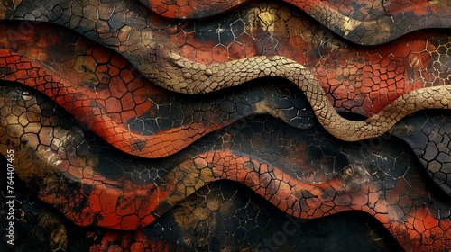 Snakeskin texture, abstract desert hues, mystic vibe