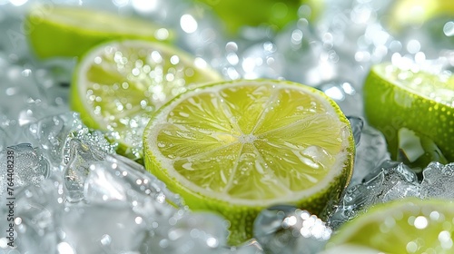 Lime wedges in ice, a refreshing pattern of cool © Seksan