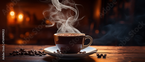 Steam rising from a cup of hot coffee
