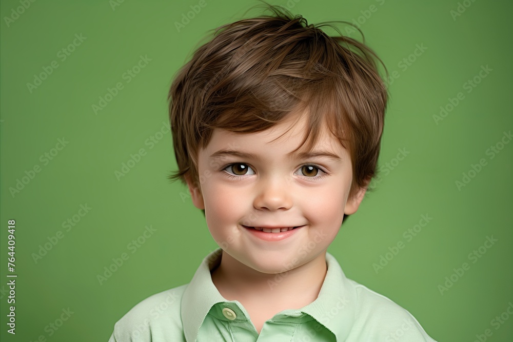 Portrait of a smiling little boy looking at camera against green background Portrait of a smiling little boy looking at camera against green background