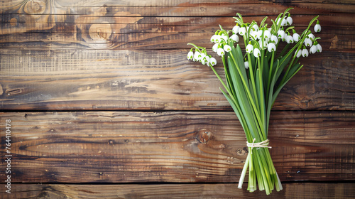 bouquet of snowdrops on wooden background