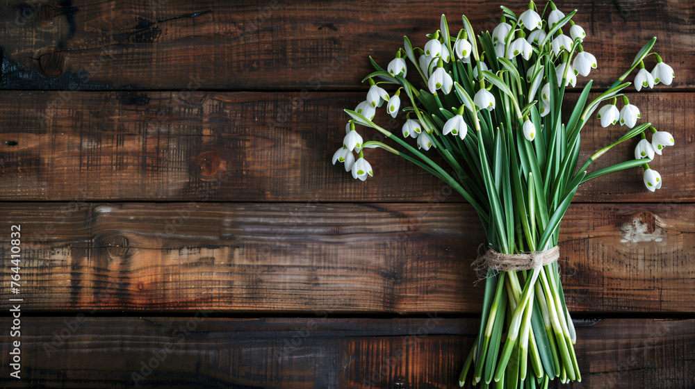 bouquet of snowdrops on wooden background bouquet of snowdrops on wooden background