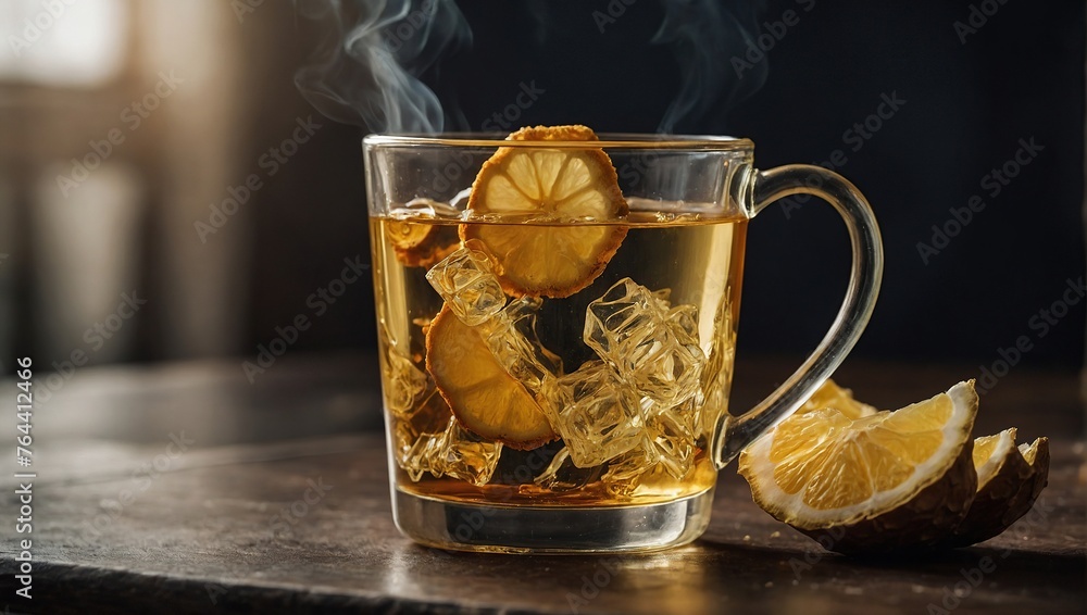 A glass cup of ginger tea A glass cup of ginger tea