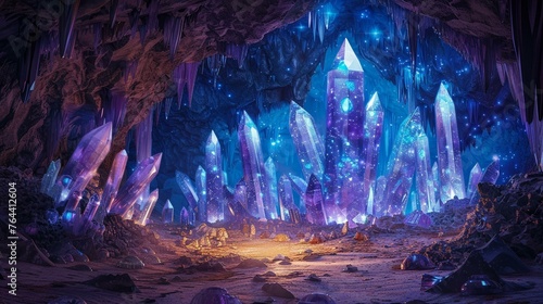 A cavern of crystalline structures, home to monstrous, jewel-toned beetles © Seksan