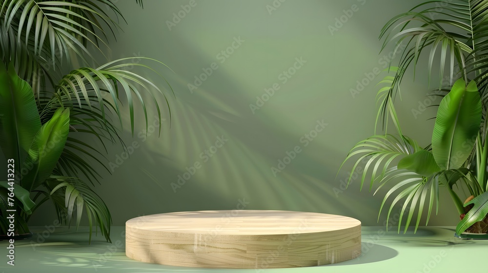 Fototapeta premium summer podium with tropical leaves illustration