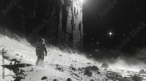 Fototapeta Naklejka Na Ścianę i Meble -  Desolate Space Station: Androids Wander Within