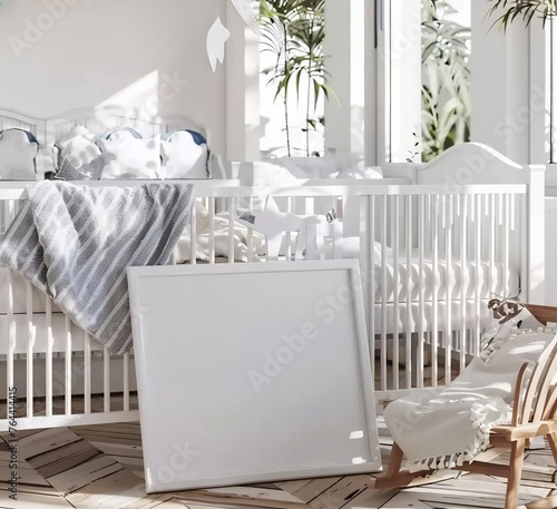 Frame Mockup in a White Children's Room Interior. Made with Generative AI Technology