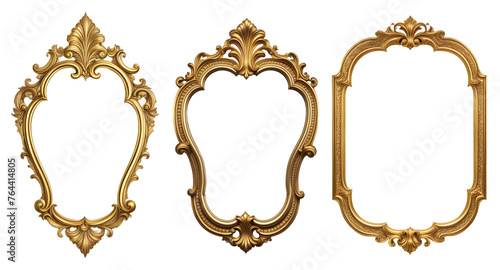 Conjunto de molduras vintages dourada em formato diferente ,moldura de espelho retro, porta retrato isolado em fundo transparente photo