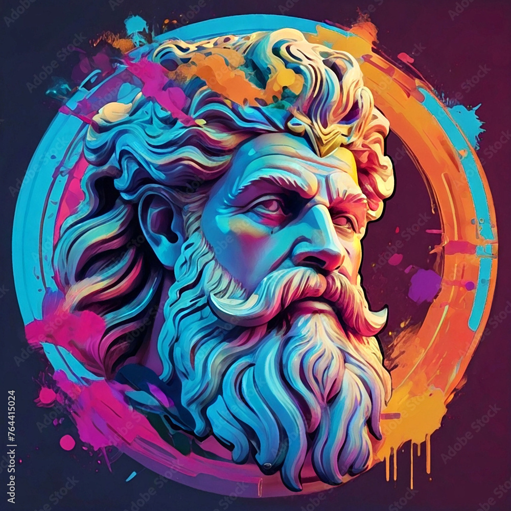 ancient gods zeus in multicolored graffiti style illustration
