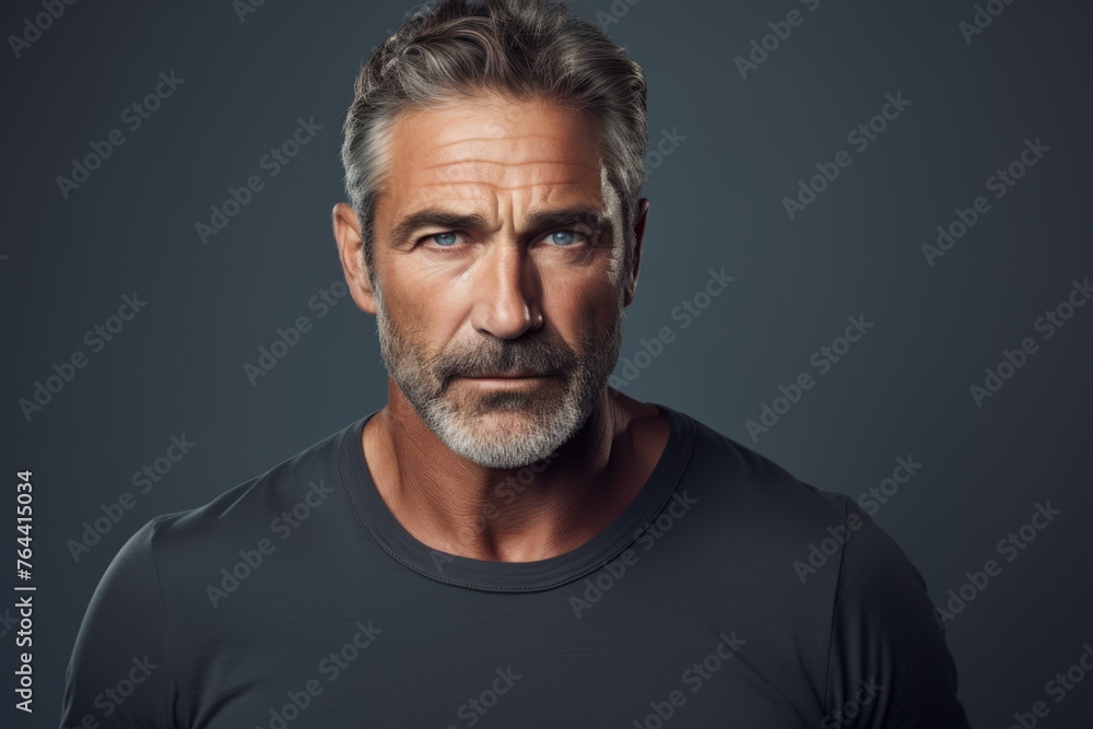 Portrait of mature man with grey hair and beard. Studio shot.
