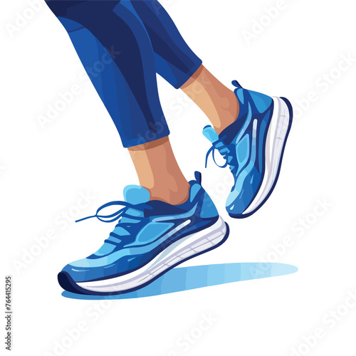 Running athlete wears blue sports shoes icon isolat