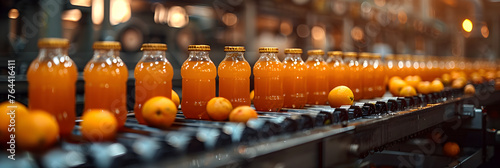 Conveyor belt, Beverage factory of fruit juice,
Conveyor belt juice in bottles on beverage plant or factory