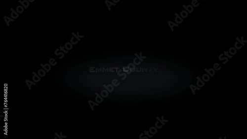 Emmet County 3D title metal text on black alpha channel background photo