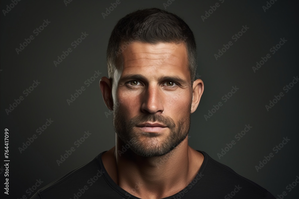 Portrait of a handsome man with beard and mustache on dark background