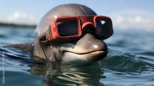 Dolphin Wearing Goggles Swimming Underwater