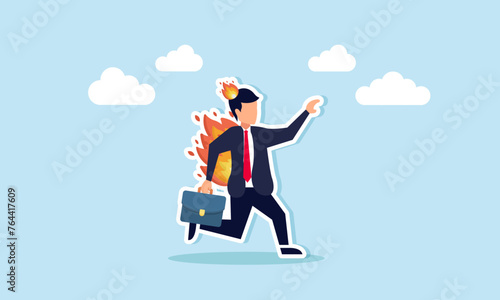 Employee burnout overwhelmed by workload, mental stress from overwork, Concept of Depressed businessman burnt out, overwhelmed in office