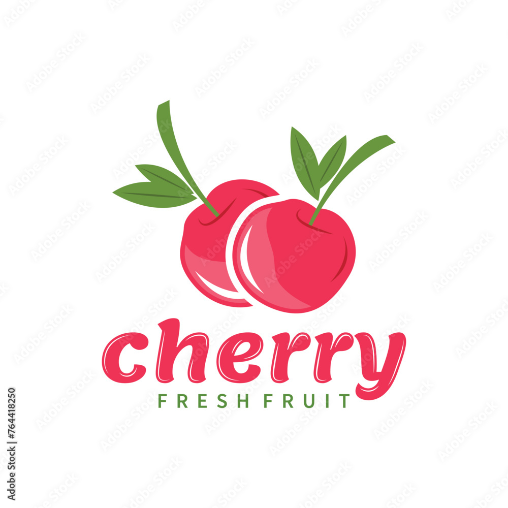 Red berry fruit garden plant silhouette design template cherry logo vector illustration