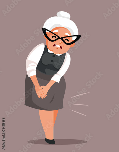 Elderly woman Suffering from Knee Pain Vector Illustration. Granny feeling discomfort from osteoarthritis degenerative disease
