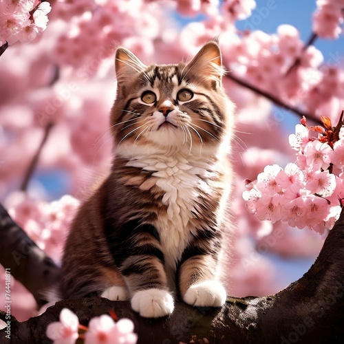 kitten in a Japanese Cherry blossom tree